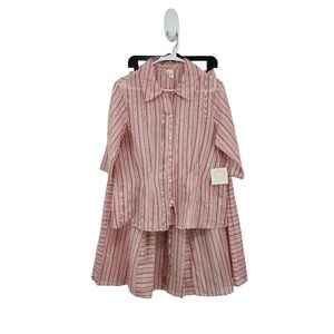 din Women's Vintage Cotton Silk Blend Stripes Blouse and Skirt Set - 10